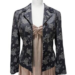 Black Floral Print‎ Blazer Whimsigoth Fairy Grunge Jacket Size 36 MASTINA